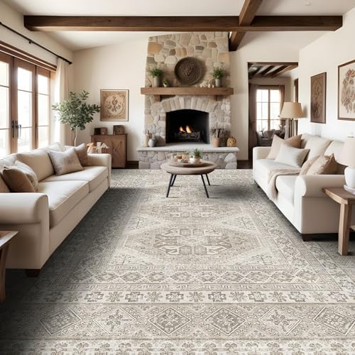 10x14 Area Rug Washable Vintage: Non Slip Living Room Large Rugs Beige by Ksrau