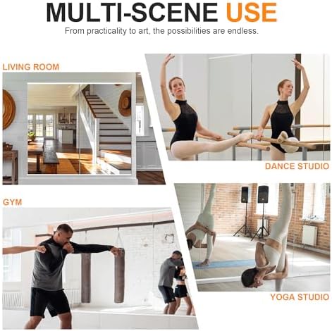 Delma Gym Mirrors for Home Gym, 54"x30" 2PCS Large Full Body Mirror, Tempered Glass Frameless Wall-Mounted Shatterproof for Workout, Yoga, Garage - Image 6