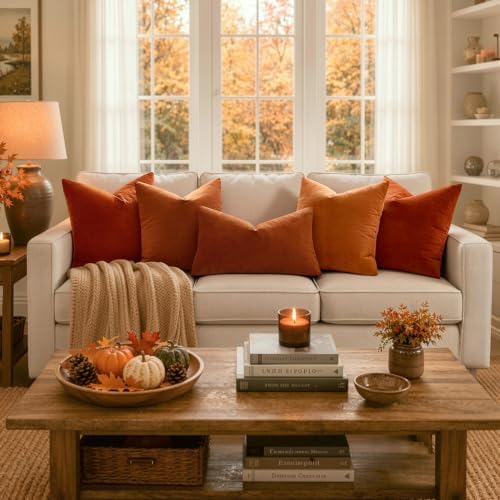 MIULEE 12x20 Inch Lumbar Velvet Fall Throw Pillow Covers Rust - Image 4