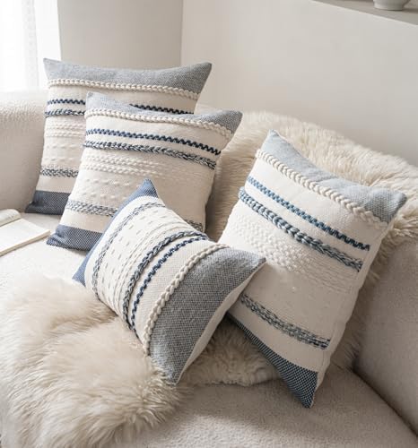 Cethom Boho Throw Pillow Covers 20x20 Inch Set of 2, Navy Blue Textured Decorative Couch Pillow Cases for Farmhouse Home Decor, Accent Cushion Cover for Sofa, Bed, Living Room, Bedroom - Image 5