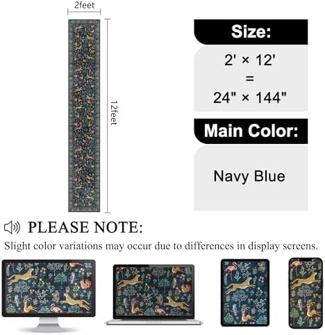DUKINO 2x12 Washable Runner Rug, Non Slip Animal Rug for Kitchen Navy Blue - Image 2