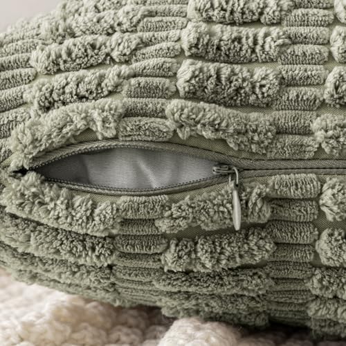 MIULEE Corduroy Decorative Throw Pillow Covers 16x16 Light Olive Pack of 2 - Image 3