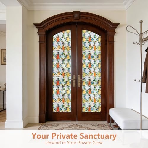 LEMON CLOUD Window Privacy Film, Stained Glass Window Cling,17.5″ x 78.7″ - Image 4