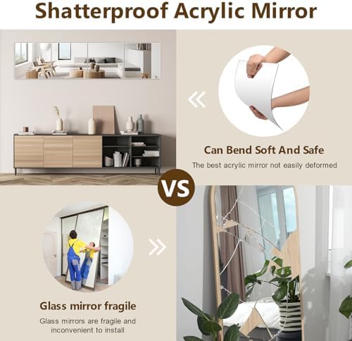 Shiftshade Mirror Wall Full Length,12X14 Inch Unbreakable Mirror Tiles for Bedroom Home Gym Door, Acrylic Mirror Full Body Shatterproof Mirror Stickers for Walls,Mirror Sheets (4pcs) - Image 4