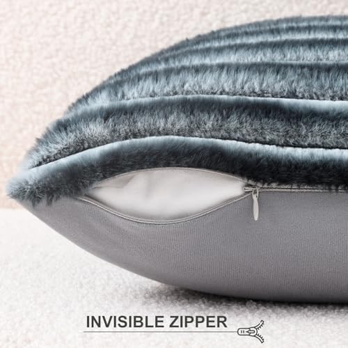 Pallene Faux Fur Decorative Throw Pillow Covers 18x18 Set of 2, Ombre Blue - Image 3