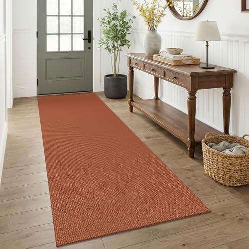 KOZYFLY Orange 3x7 Washable Kitchen Runner Rug, Non Slip Wide Runners for Hallway, Cotton Entryway Runner, Braided Floor Carpet for Entry, Kitchen, Bedside, Hall, Burnt Orange/Tan by KOZYFLY