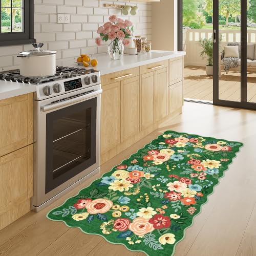 DUKINO 2x4 Rug for Entryway, Floral Washable Kitchen Rugs, Dark Green - Image 3