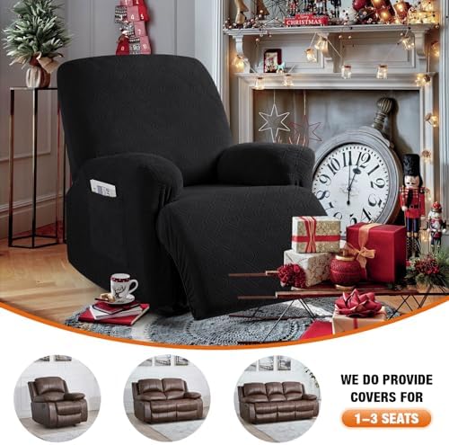 VANSOFY Stretch Recliner Chair Cover, Slipcover, Black, 1 Seater - Image 4