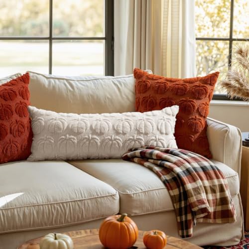 MIULEE Fall Pillow Cover Pumpkin Fall Decor Lumbar 14x36 Beige - Image 3