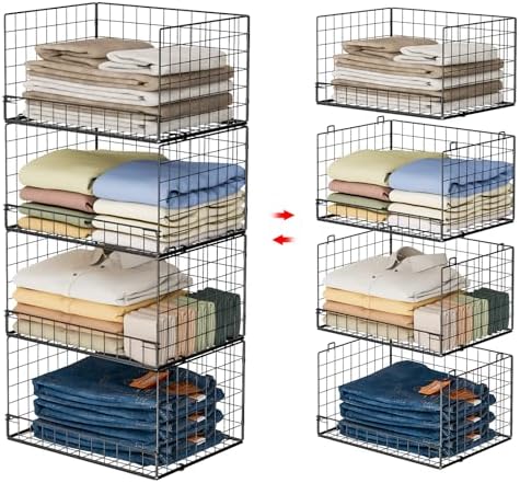 Yociyoga 4-Tier Stackable Closet Organizers and Storage Shelves, Foldable Closet Shelf Organizer, Black(Patent Protection)(Patent No. 30022416) by FollowWithYociyogaTogether