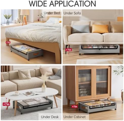 Yecaye 4 Pack Under Bed Storage with Wheels, Under Bed Storage Containers with Lids, Large Under Bed Rolling Storage with Clear Window & Label, Rolling Drawers for Clothes, Blankets, Books - Image 6