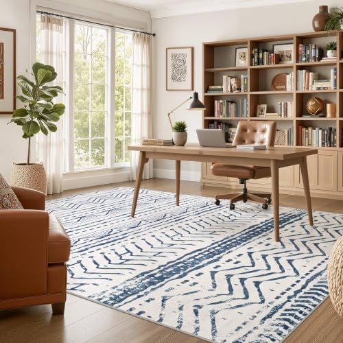 Nakagishi Boho 5x7 Area Rug Living Room Rugs Machine Washable Navy Blue - Image 5
