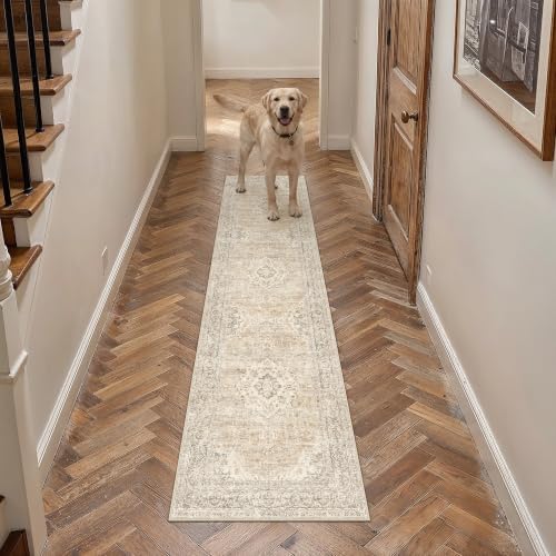 2x8 Taupe Washable Runner Rug Non Slip Vintage Carpet by WondRg