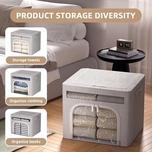 FHSQX 6 Pack Foldable Storage Bins for Clothes Clothes Storage Bins with Metal Frame Stackable Storage Box with Lid (Light Grey, 16.5x12.2x12.2 inch (40L)) - Image 4