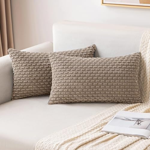 MIULEE Lumbar Decorative Throw Pillow Covers 12x20 Light Brown Corduroy by MIULEE