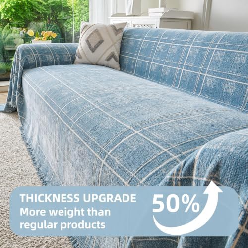 Couch Cover for Dogs Washable Sofa Cover, Sectional Couch Covers, Sofa Covers for 2 Cushion Couch, Non Slip Stripe Sofa Slipcovers Furniture Protector (Blue Checkered 91x150) - Image 5