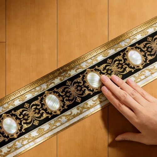 Black Gold Wallpaper Border 196.9 x 3.9 Inch Wall Border Trim Peel and Stick Vintage Pattern PVC Decorative Molding Sticker for Living Room Bathroom Kitchen Backsplash Hotel Home Decoration - Image 3