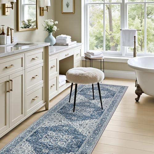 Hallway Runner Rug: 2.6x8 Kitchen Boho Rugs for Living Room Blue - Image 6