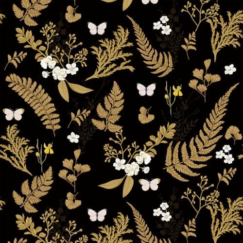 Vinjiasin Luxury Black Gold Peel and Stick Wallpaper Floral and Butterfly Wall Decor Removable Self Adhesive Wallpaper for Living Room, Bedroom, Accent Wall, Bathroom 17.3" x 197" by Vinjiasin