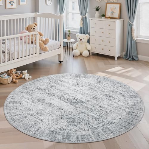 Soalmost 5x5 Grey Round Rug 6ft Circle Living Room Area Rugs Non-Slip - Image 2