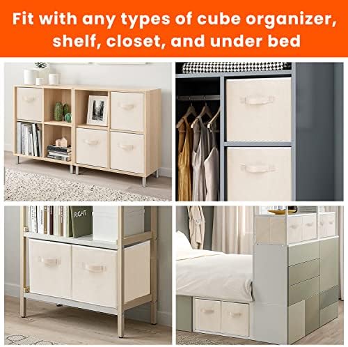 Criusia Large Storage Cubes - 13 Inch Heavy Duty Fabric Storage Bins for Shelves Closet, Cube Organizer - 8 Pack Collapsible Cube Storage Bins Baskets for Organizing Clothes Blankets Toys (Beige) - Image 6