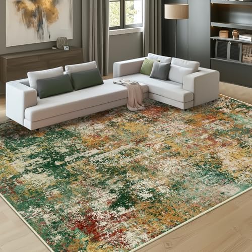 RELEANY Washable 9'x12' Abstract Area Rug for Living Room Green Multi by RELEANY