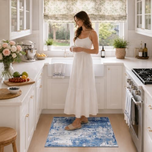 RELEANY Washable 2'x3' Abstract Area Rug for Living Room Blue Gray - Image 3