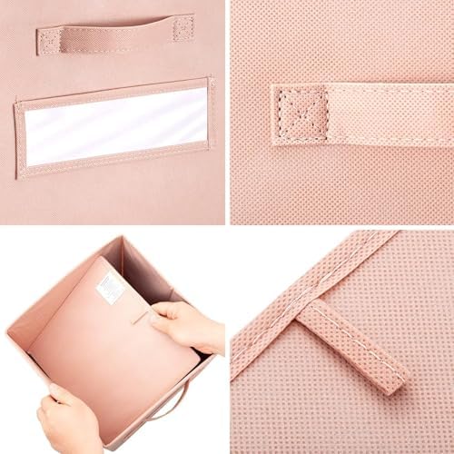 Fabric storage cubes (Set of 8) 11 Inch Cube Storage Bin, Cube storage with 8 Labels Window Cards & a Pen, Foldable cube organizer bins,11x11 Storage bin, Cubby Organizer Boxes, Pink - Image 2