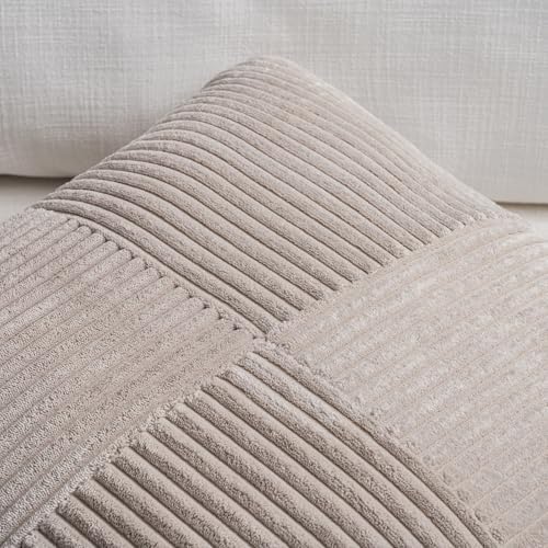 Fancy Homi Set of 2 Neutral Taupe Boho Long Lumbar Body Decorative Throw Pillow Cover 14x36 Inch for Bed Couch Bedroom Bench, Soft Patchwork Corduroy Textured Pillow Case, Farmhouse Room Decor - Image 3