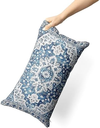 Snycler Boho Throw Pillow Covers 12x20 inch Set of 2 Blue Boho Rug Carpet Double Sided Pattern Cotton Soft Pillow Case Cushion Cover Pillowcase for Couch Sofa Bed Decorative - Image 3