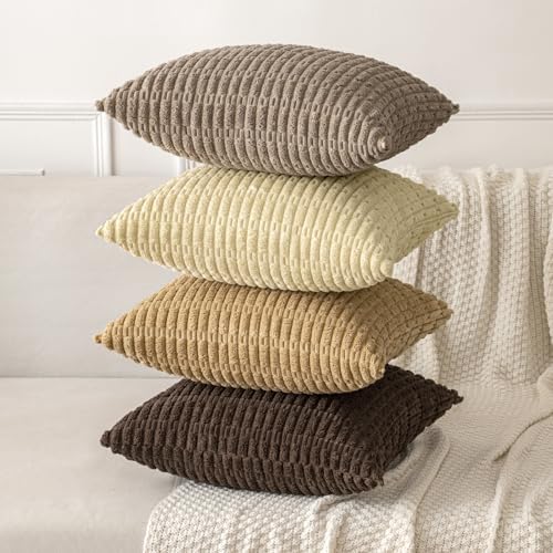 MIULEE Corduroy Decorative Throw Pillow Covers 18x18 Beige Pack of 2 - Image 4