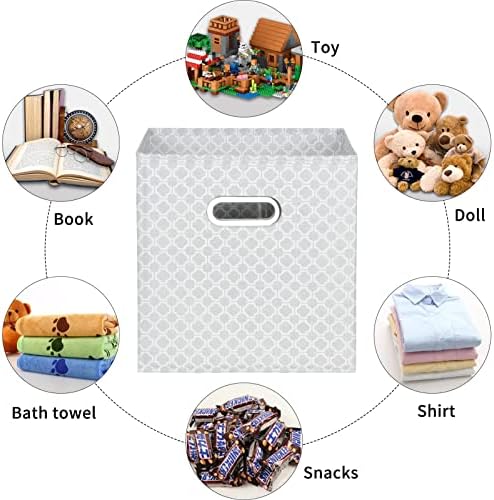 Fabric Cloth Storage Bins,Fabric Cube Organizer with Dual Handles Foldable Cube Storage Baskets for Home Bedroom Storage,Set of 6,（Light Grey） - Image 3