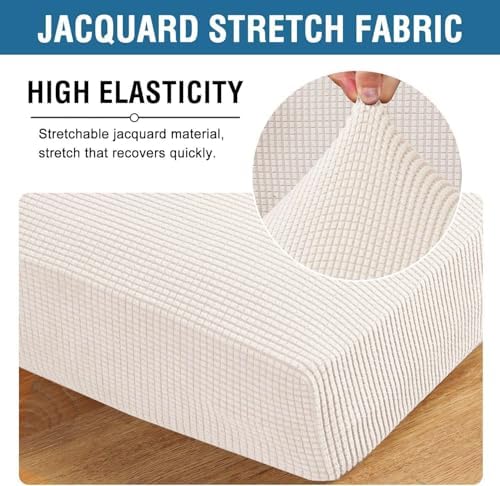 H.VERSAILTEX Super Stretch Individual Chaise Cover Sectional Couch Covers for L Shaped Sofa Both Left/Right Featuring Thick Jacquard Textured Twill Fabric (1 Piece Chaise Cover Large, Ivory) - Image 4