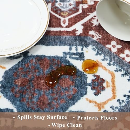Washable Non-Slip Kitchen Rugs Set of 3 – Boho Soft Mats and Runner for Bathroom, Entryway, Hallway Room – Stain-Resistant Low-Pile Indoor Carpet (Red, 2x3+2x4+2x5) - Image 6