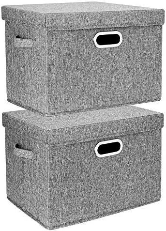 TYEERS Large Collapsible Storage Bins with Lids, Organization Bins for Closet Storage, Clothes Storage, Folding Storage Box with Lids for Home Office Storage - 2 Pack - Gray by StorageOrganization