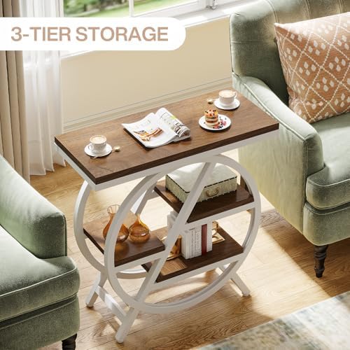 Tribesigns End Table for Living Room, 3-Tier Narrow Side Table with Storage, Wood Sofa Side Table with Geometric Metal Frame, Industrial Nightstand and Bedside Table for Bedroom (Light Brown+White) - Image 6