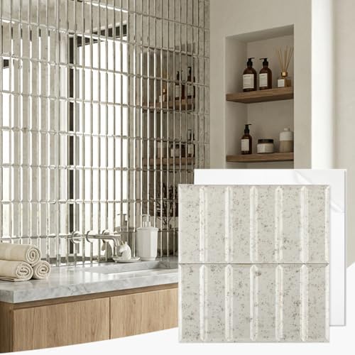 Diflart Peel and Stick Mirror Backsplash, Light Antique, 1.8 x 11.8 Inch, Beveled Two Mirror Strips Tiles for Kitchen Bathroom Accent Wall, Pack of 5 Sheets by Diflart