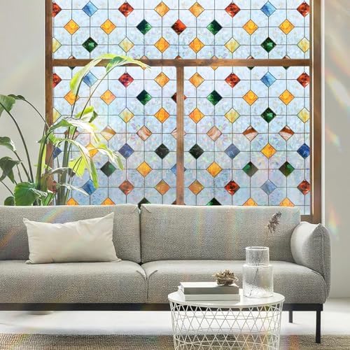 DKTIE Colorful Gem Rhombus Decorative Window Privacy Film 23.6in X 78.7in - Image 2