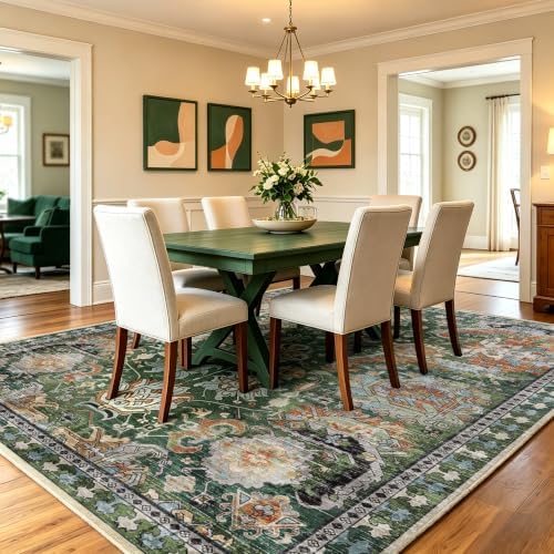 RUGSURE Washable Area Rugs - Perfect for Living Room, Bedroom, Kids Room, Nursery - Stain & Water Resistant Non-Slip, Pet & Child Friendly, Vintage Tribal Area Rugs (Green, 8' x 10') - Image 3