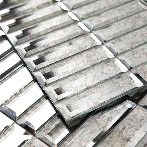 Peel and Stick Mirror Glass Mosaic Tile Self Adhesive 12 x 12 Inch Strip Mirror Tiles for Kitchen Backsplash Bathroom Wall(5 Sheets, Dark Antique) by Adedeo