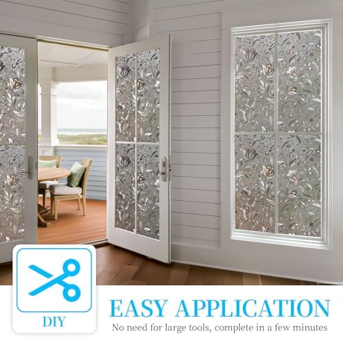 Niviy Window Privacy Film with Installation Tools, Frosted Glass Window Film, Heat Control Glass Clings, Window Vinyl Glass Covering for Home, (Grayish Black Tulip, 17.7 x 78.7 inch) - Image 2