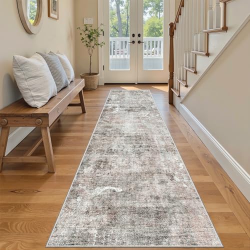 Soalmost Runner Rug 2'6"x8' Kitchen Hallway Runners Abstract Pink/Grey - Image 3
