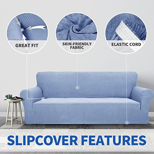 ZNSAYOTX 1 Piece Jacquard Couch Covers for 3 Cushion Couch High Stretch Sofa Cover for Pets Dogs Anti Slip Extra Large Sofa Slipcovers Furniture Protector (X-Large,Light Blue) - Image 3