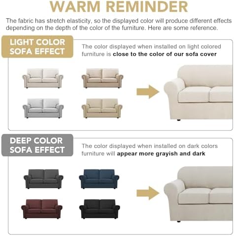 H.VERSAILTEX 3 Piece Stretch Sofa Covers for 2 Cushion Sofa Couch Covers for Living Room Sofa Slipcovers (Base Cover Plus 2 Seat Cushion Covers) Thicker Jacquard Fabric(Large Sofa, Ivory) - Image 4