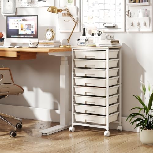 Giantex 8 Drawers Rolling Cart with Wheels, Wood Top, Sturdy Frame - Image 2