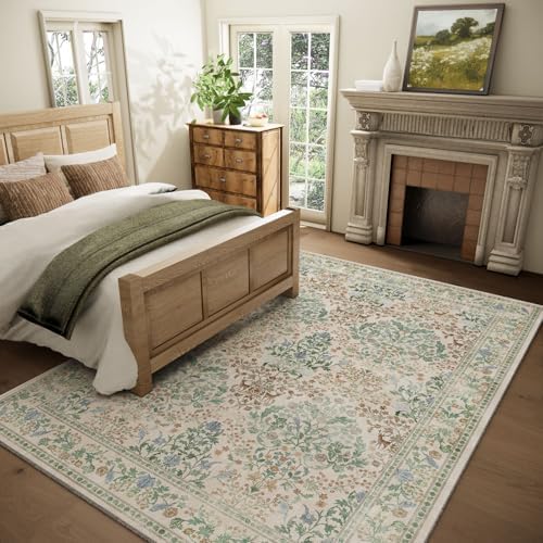 9x12 Area Rugs for Living Room: Washable Bedroom Rug Vintage Area Rug Stain Resistant Non Slip Low Pile Lightweight Soft Carpets for Dining Room Kitchen Nursery Kids Room Farmhouse Home Office - Image 2