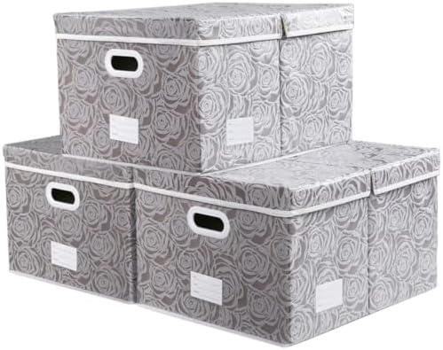 PRANDOM Jumbo Collapsible Storage Boxes with Lids Fabric Decorative Storage Bins Cubes Organizer Baskets with Cover Handles Divider for Bedroom Closet Living Room 23.2x15.7x11.8 Inch 3 Pack by Prandom