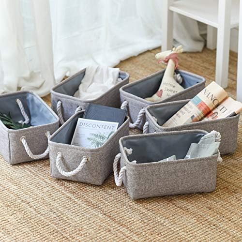 TheWarmHome Foldable Small Storage Baskets with Strong Cotton Rope Handles [6-Pack] Gray Collapsible Storage Bins Set Works Room Storage, Nursery Baskets - Image 5