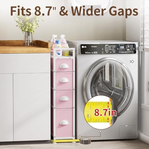 LASZOLA Narrow Cabinet Slim Storage Cart for Bathroom Small Space, Pink - Image 5