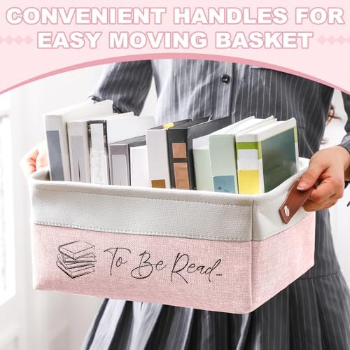 Marsui 1 Pcs TBR Basket Book Storage Bin Bookish Gifts, Pink White - Image 3